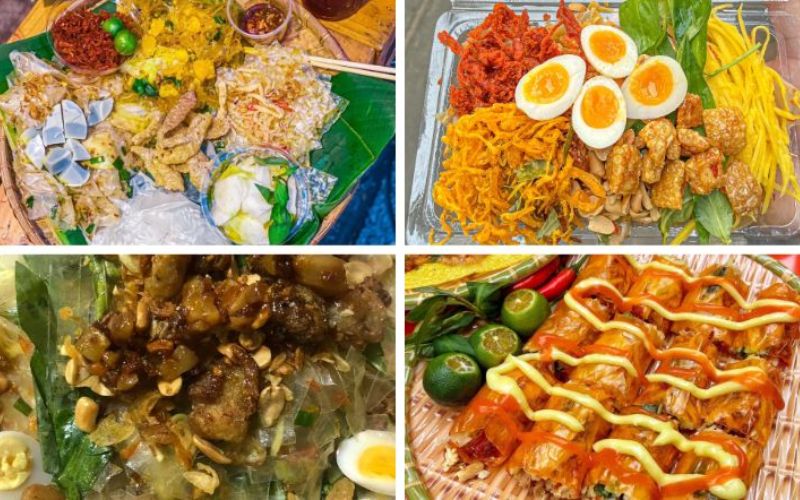 Bánh tráng trộn đầy đủ topping ở Hồ Con Rùa